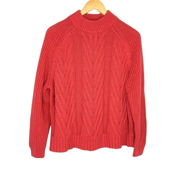 J Crew Womens Cable-knit Mock Neck Sweater Small Pink Chunky Long Sleeve AE987 - Picture 1 of 6